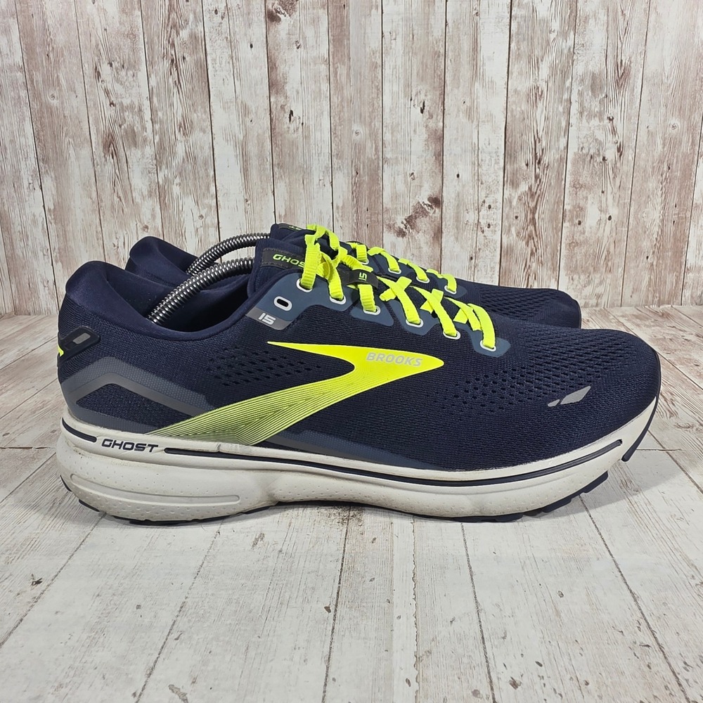 Brooks Ghost 15 Mens Running Shoes Navy Lime Wide 2E 11.5 1103932E429